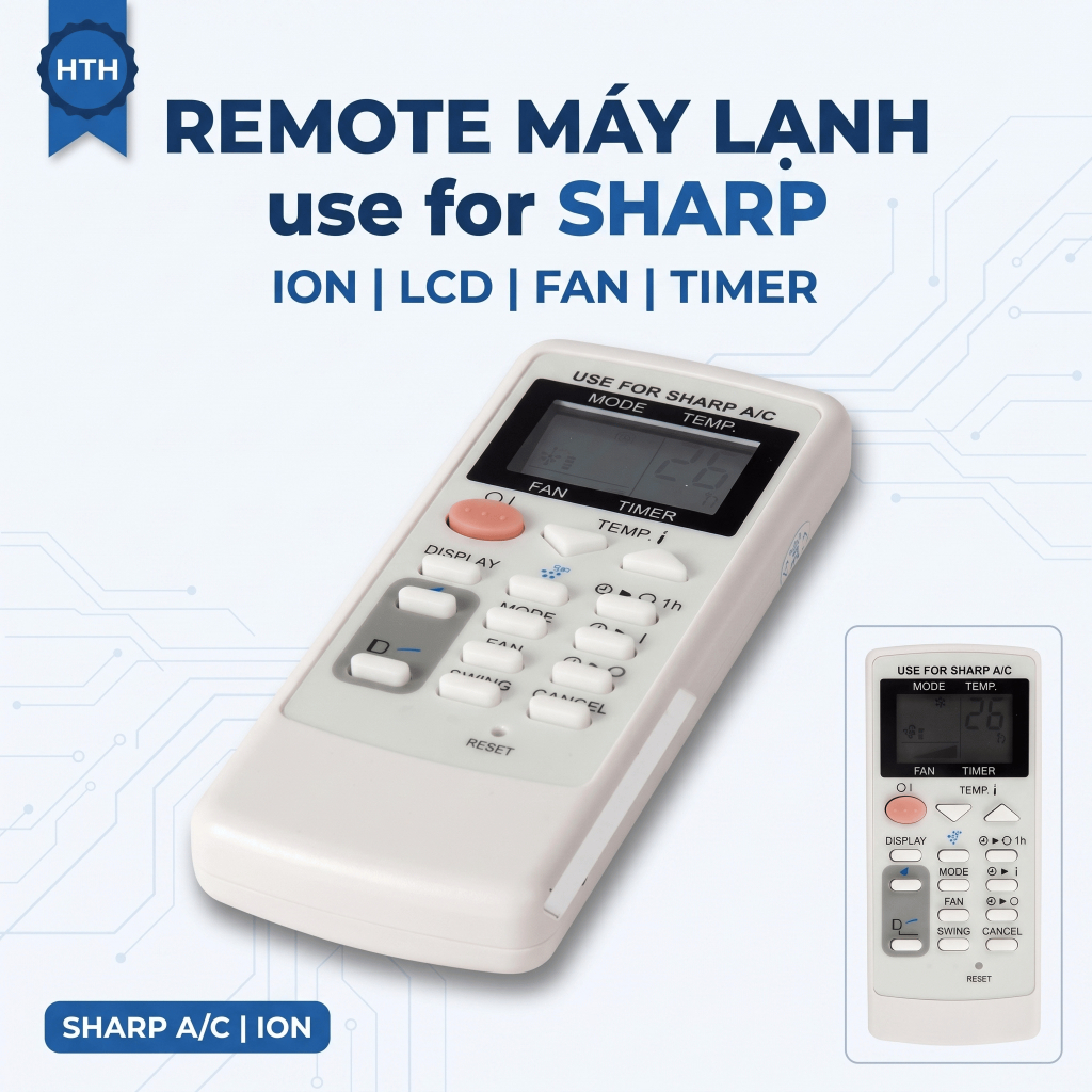 Remote Máy Lạnh use for Sharp Ion – Điều Khiển Điều Hòa Sharp Có Màn Hình LCD, Kèm Pin