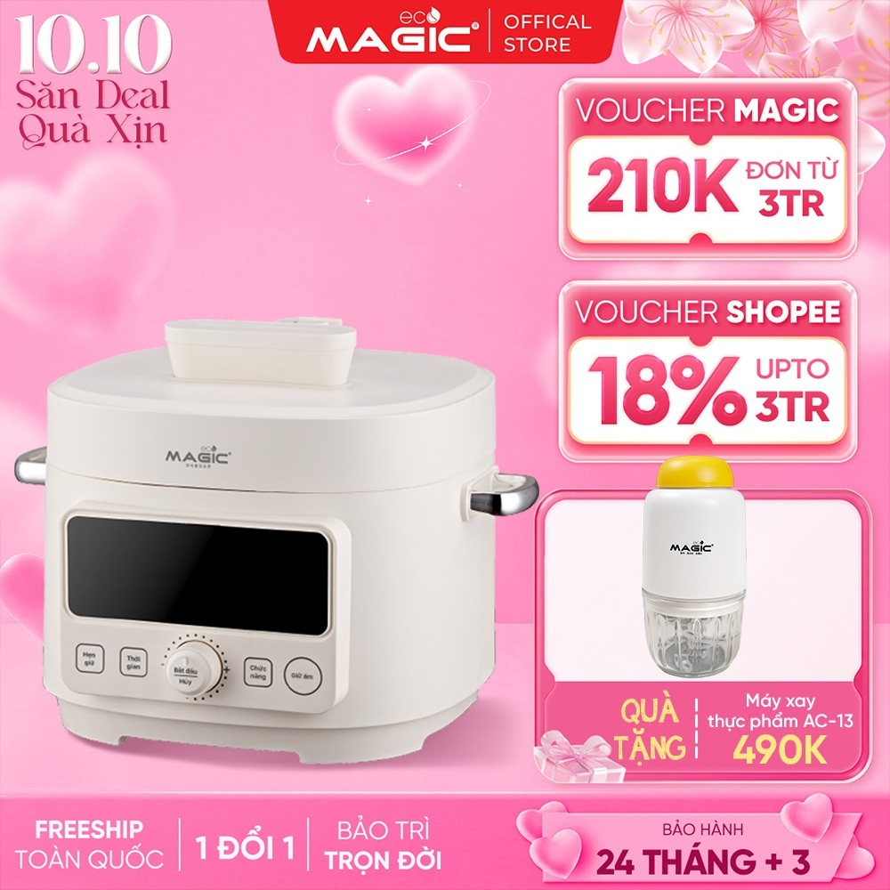 Nồi áp suất điện đa năng 2in1 Magic Eco AC-242, Dung tích 4L, công suất 1300W, Bảo hành 24 tháng