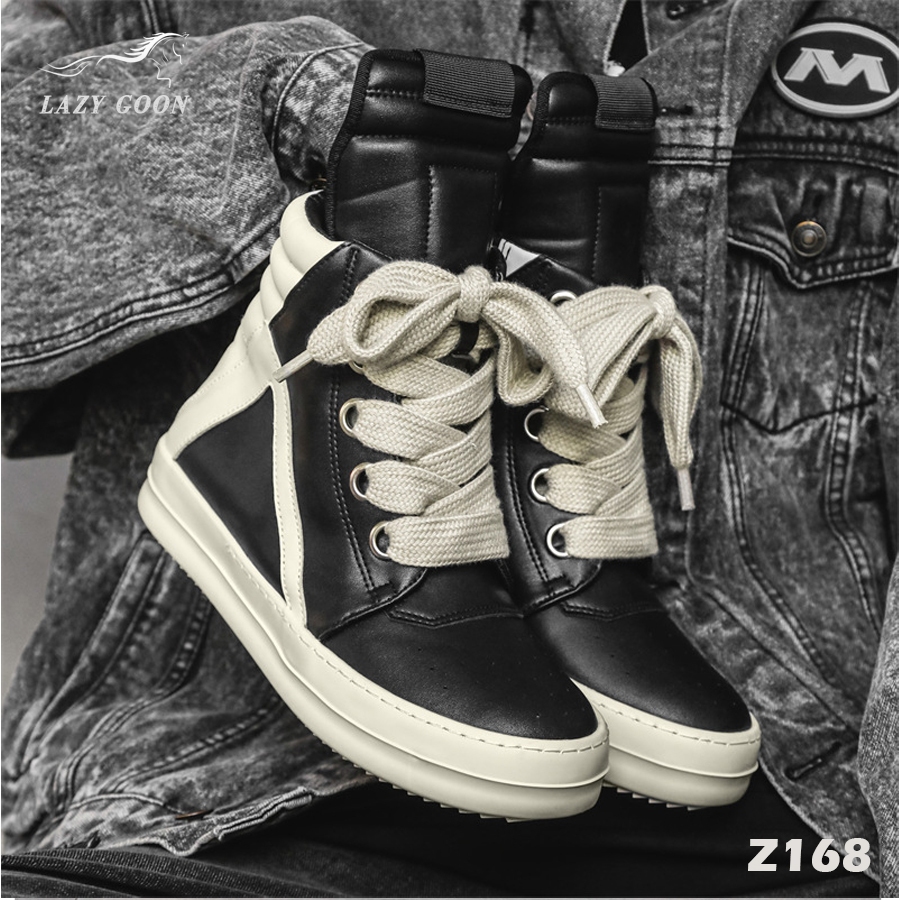 Giày boot cao cổ da siêu sợi đen Z168 phong cách R.O Âu Mỹ, tăng chiều cao 4,5 cm