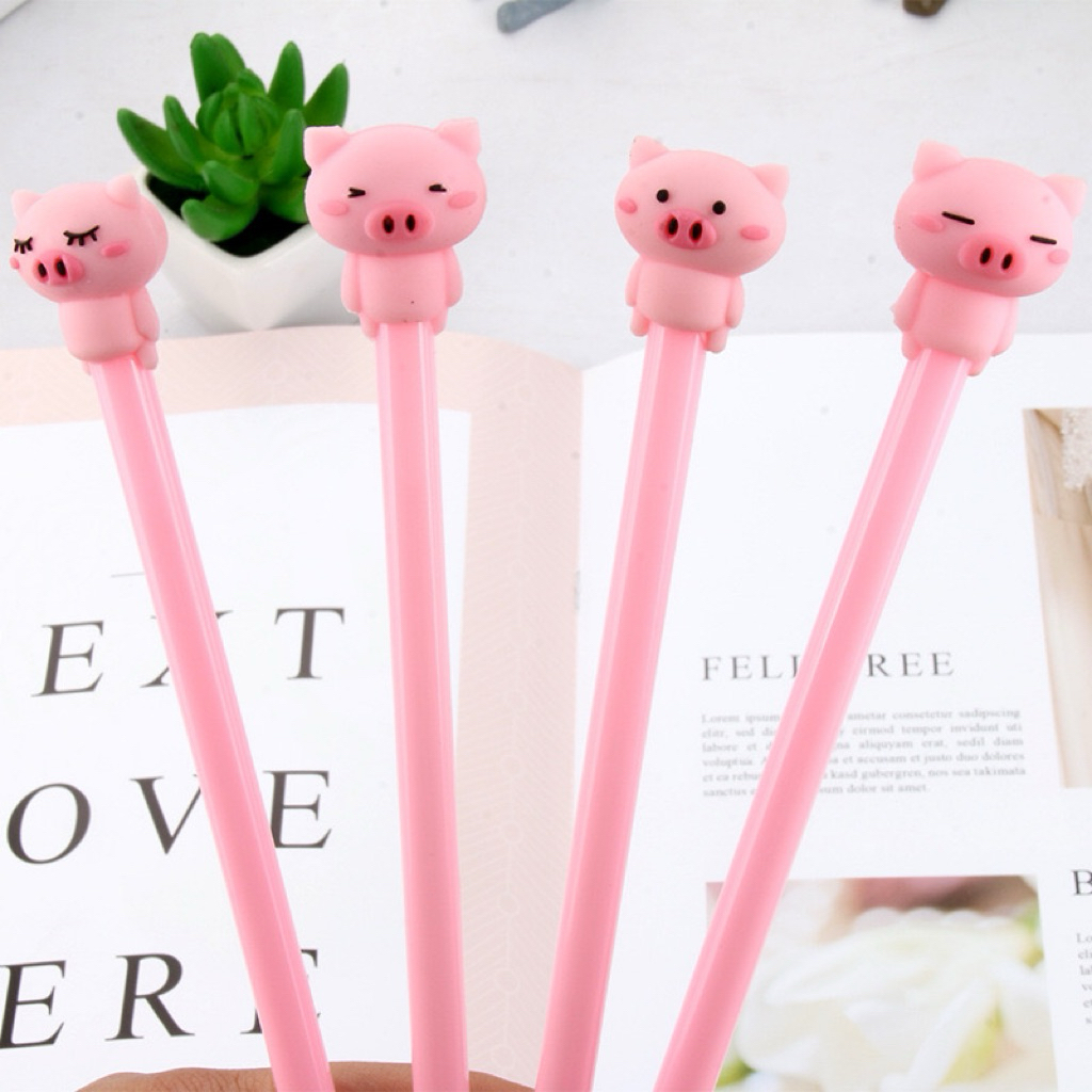 Set 6 Bút nước lợn hồng mực nước dễ thương bút mực gel văn phòng bút nước học sinh ngòi thay thế bút nước ngòi kim tròn