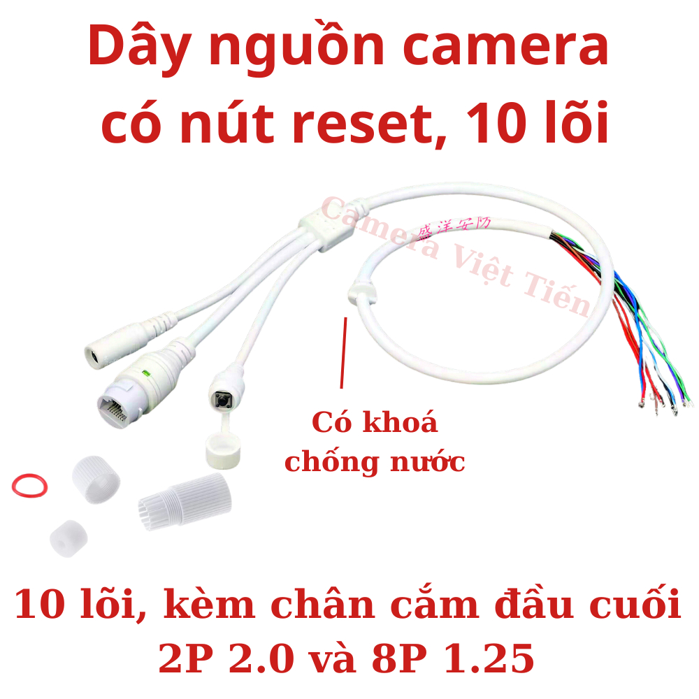 Dây đuôi camera giám sát 10 lõi, có nút reset + DC + Lan ( RJ45 )