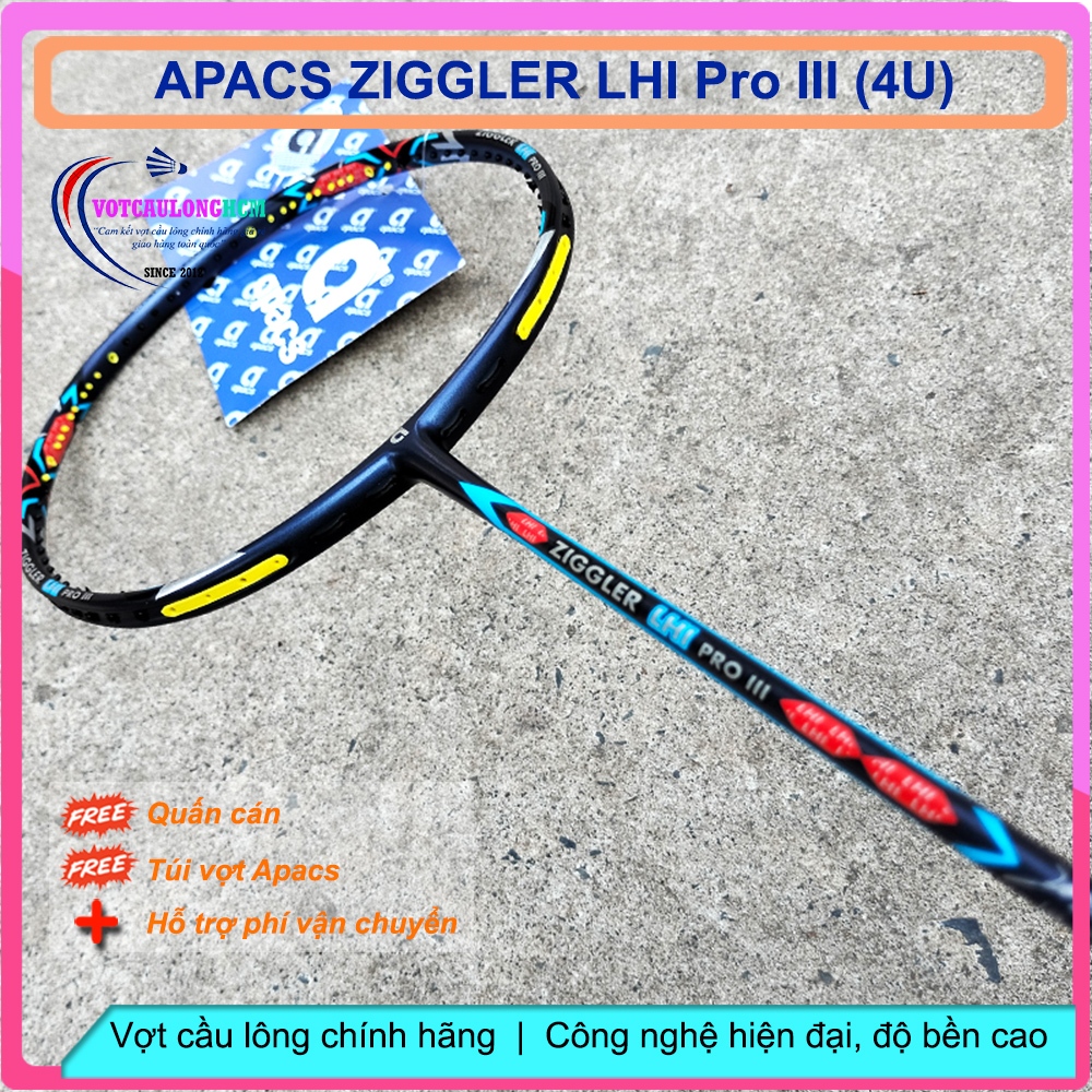 Vợt cầu lông Apacs Ziggler LHI Pro III - 4U | Vợt thân đũa 6.2mm công nghệ cao, cân bằng công thủ, khung đan 17kg