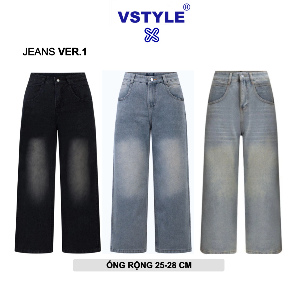 Quần Jeans Suông VSTYLE Ống Rộng Wash Cạp Cao ,Form Rộng ,Quần Bò Ống Rộng Suông Lưng Cao , Form Unisex Nam Nữ