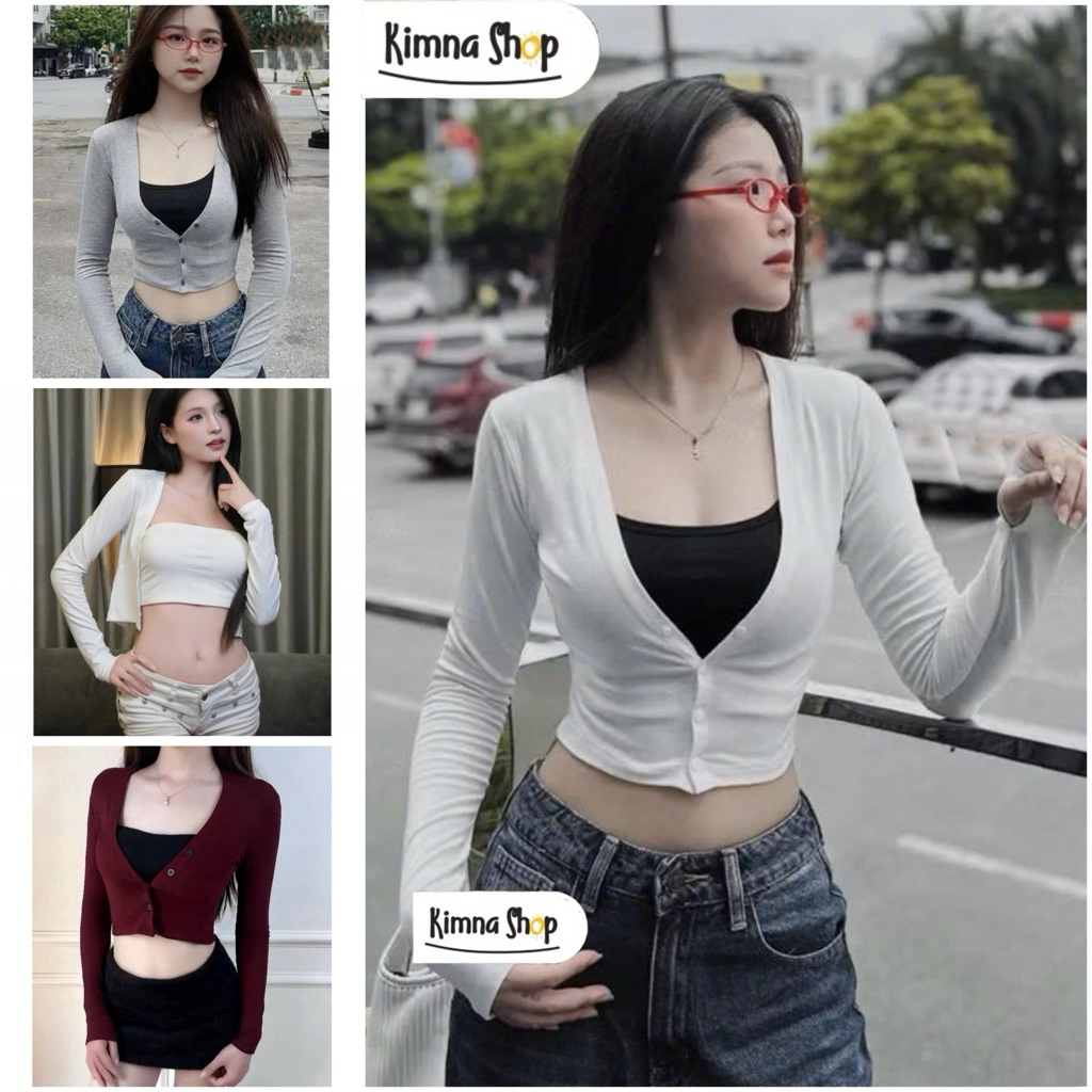 [TẶNG ÁO QUÂY] Áo Khoác Cardigan Mỏng Dáng Ngắn Cúc Cài Chất Thun Lụa Co Giãn