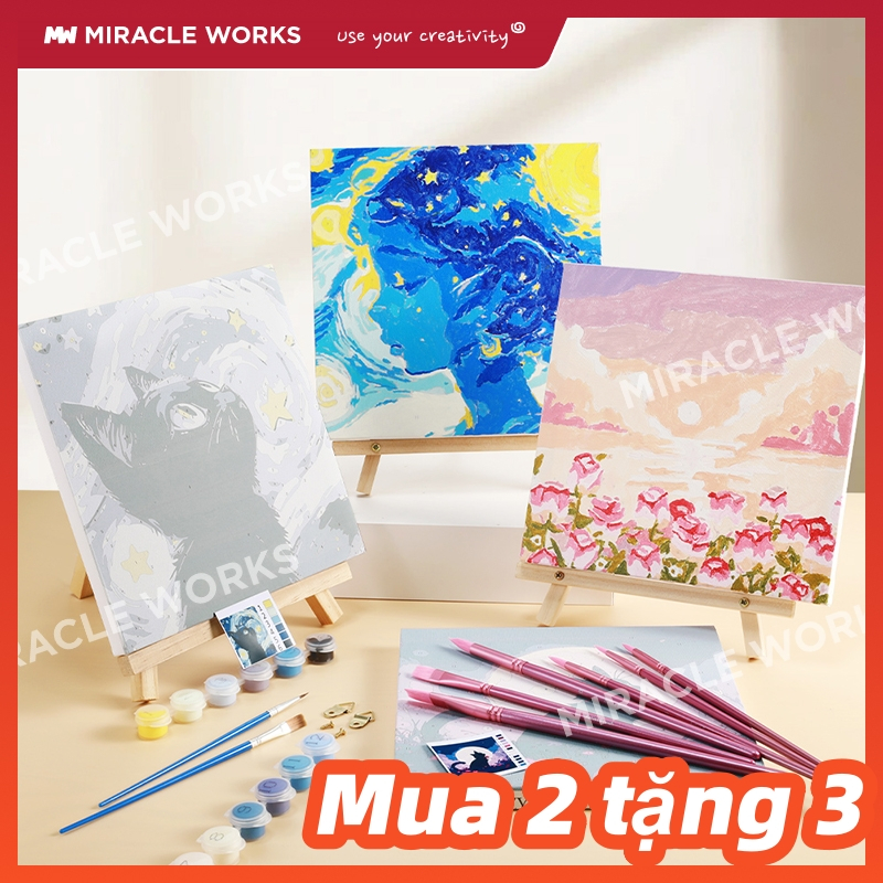 MW 20x20CM Tranh Tô Màu Theo Số Hóa có Khung kèm combo dụng cụ Tranh Sơn Dầu Tổng Hợp Nhiều Mẫu