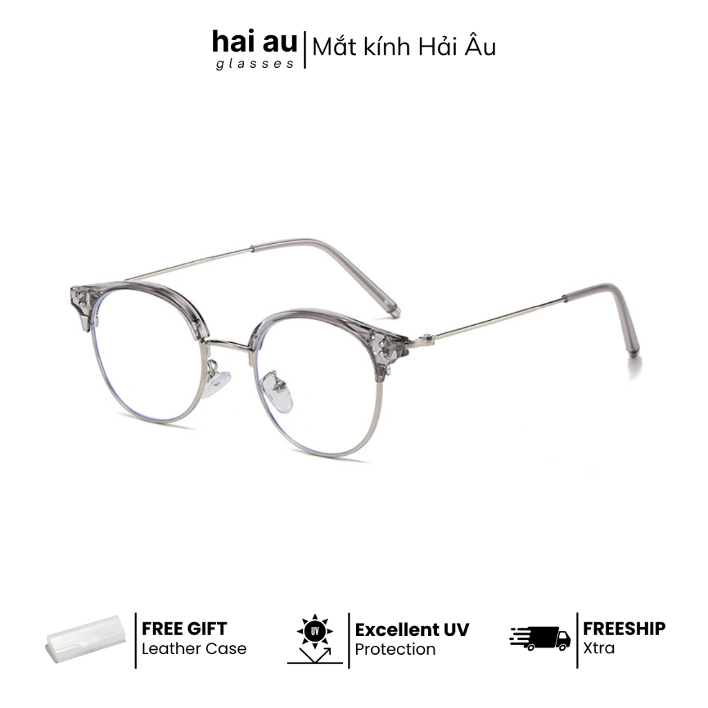 Kính Cận Thị Nửa Viền Mắt Mèo Tròn Gọng Kính Kim Loại Thời Trang Dành Cho Học sinh Sinh viên 9541 - Kính Lão Hải Âu