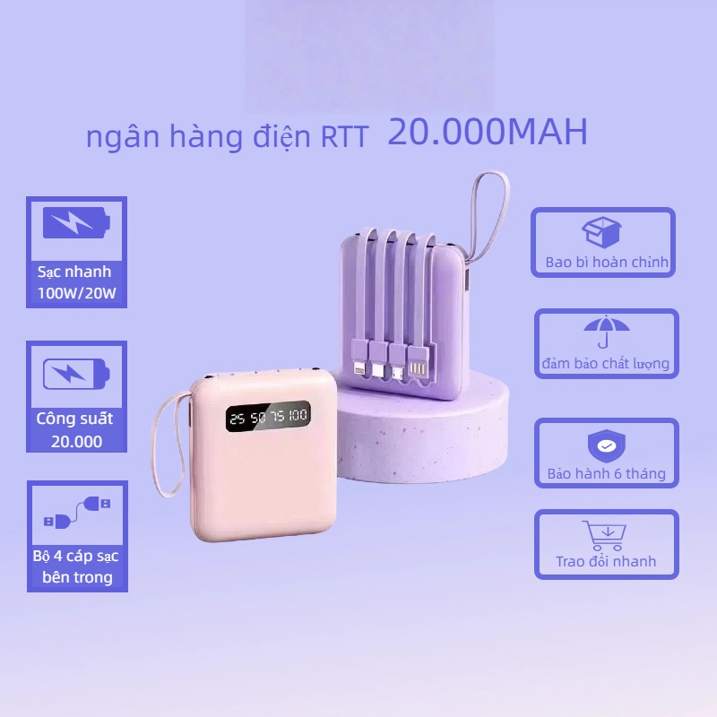 Pin dự phòng di động dung lượng lớn 20000mAh có phích cắm bốn dây Pin dự phòng