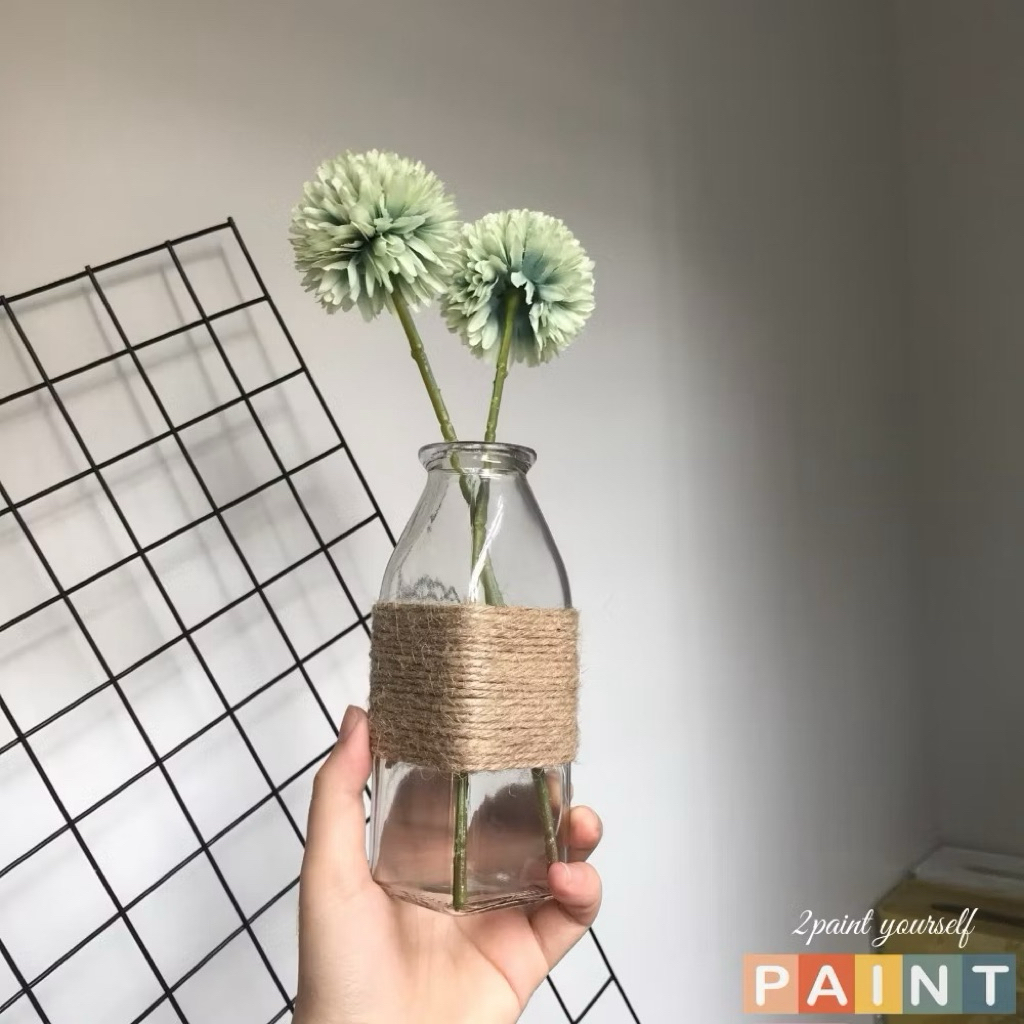 Bình cắm hoa vuông 350ml trang trí dercor có tặng dây gai 2 mét