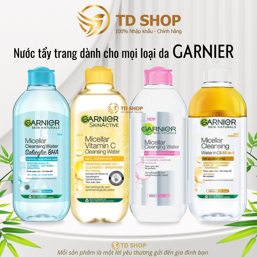 [Chính hãng] Garnier Nước Tẩy Trang - Tẩy Trang Garnier Micellar Cleansing Water 400ml - TDShop