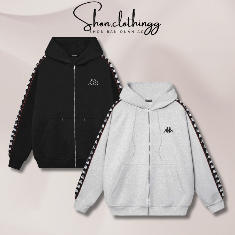 Áo Khoác Hooodie Zip Kappa Dệt Tay Thêu Ngực Nỉ Chân Cua Dày Dặn Thoáng Mát Full Tem Tag Mạc