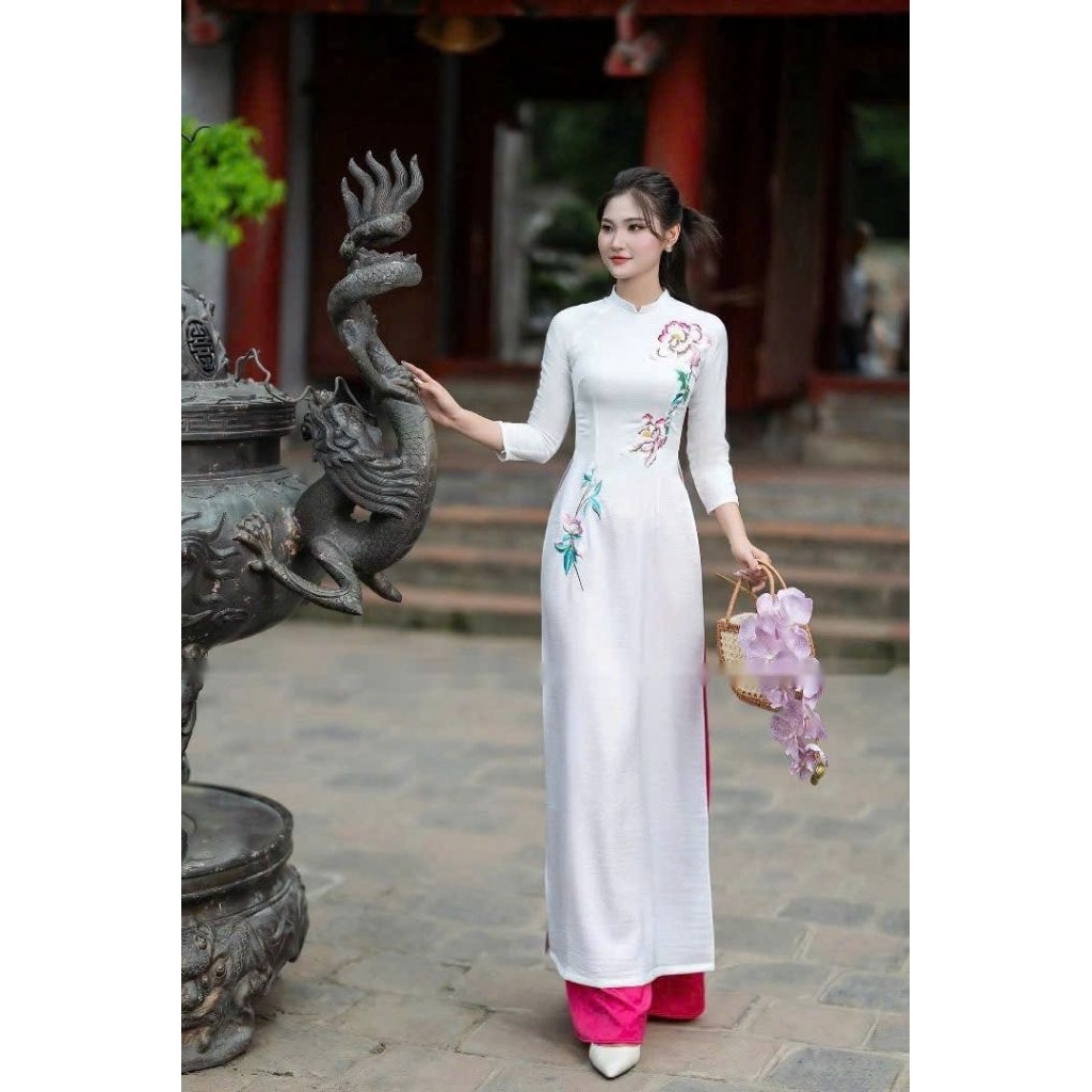 Áo dài lụa tây thi thêu cao cấp đủ size
