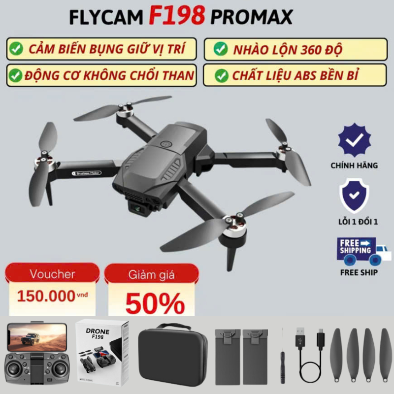 PIycam Mini, Flycam Giá Rẻ, Máy Bay Không Người Lái F198,Chế Độ Cảm Biến Giữ Vị Trí Chạm Tự Động