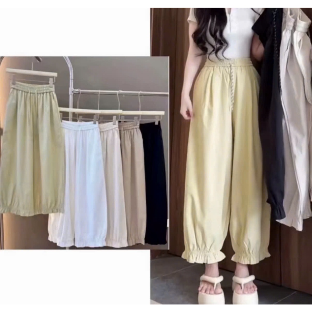 quần bom ống rộng bèo gấu chất giõ mềm siêu hách dáng