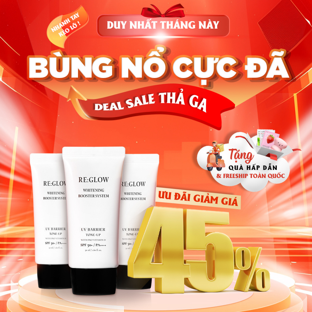 [RE:GLOW] Kem Chống Nắng Dưỡng Trắng Nâng Tone Chống Tia UVA/UVB & Ánh Sáng Xanh 50ml phiên bản 2025
