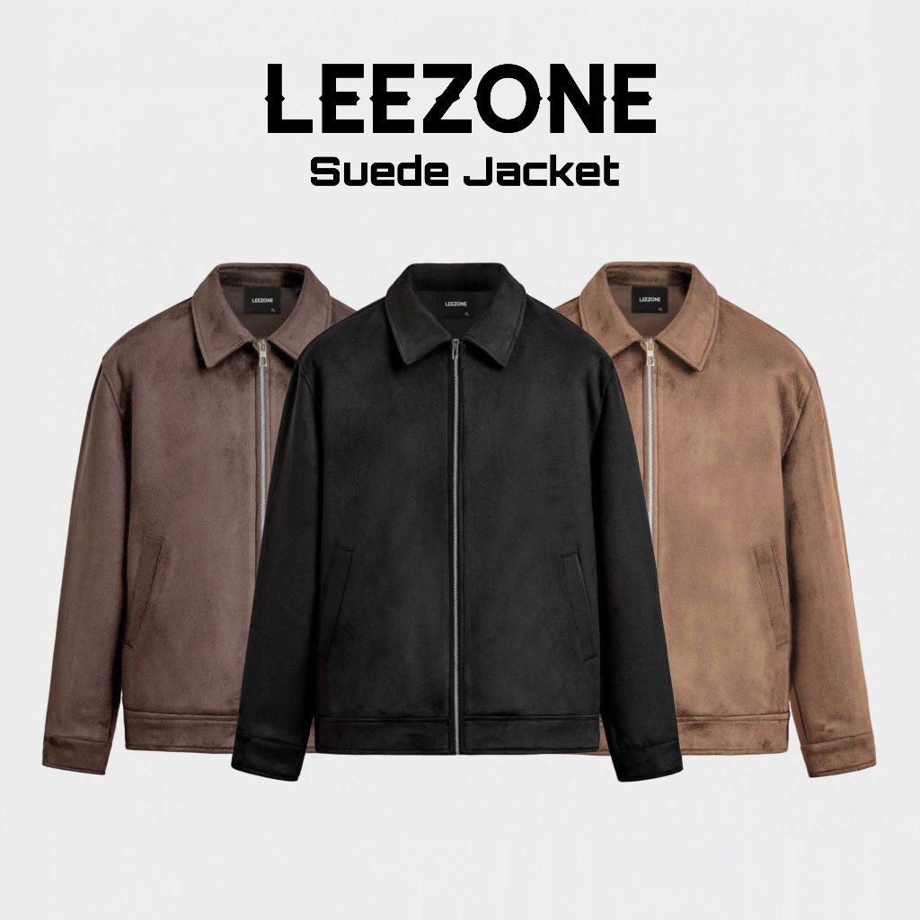 Áo khoác Da lộn nam LeeZone cao cấp | Da lộn Khóa kéo Trơn