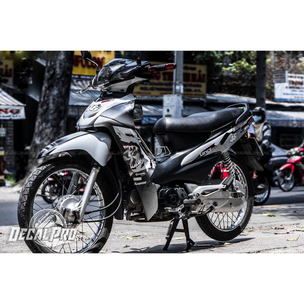 [Tem chuẩn xịn] - Tem trùm xe Wave Alpha White Shark