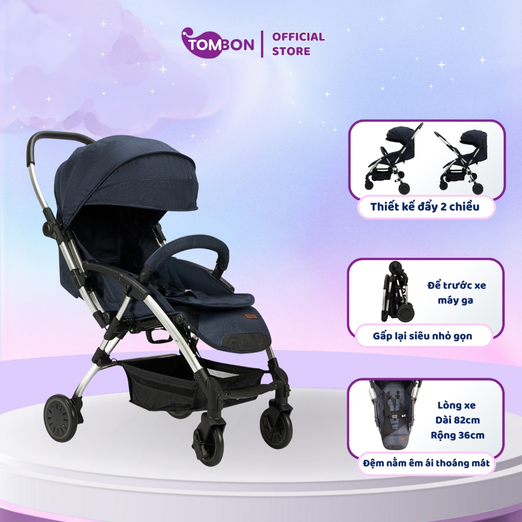 Xe đẩy gấp gọn Funnio D298 đẩy 2 chiều, 3 tư thế cho bé từ sơ sinh, xách tay lên máy bay và để được phía trước xe máy ga