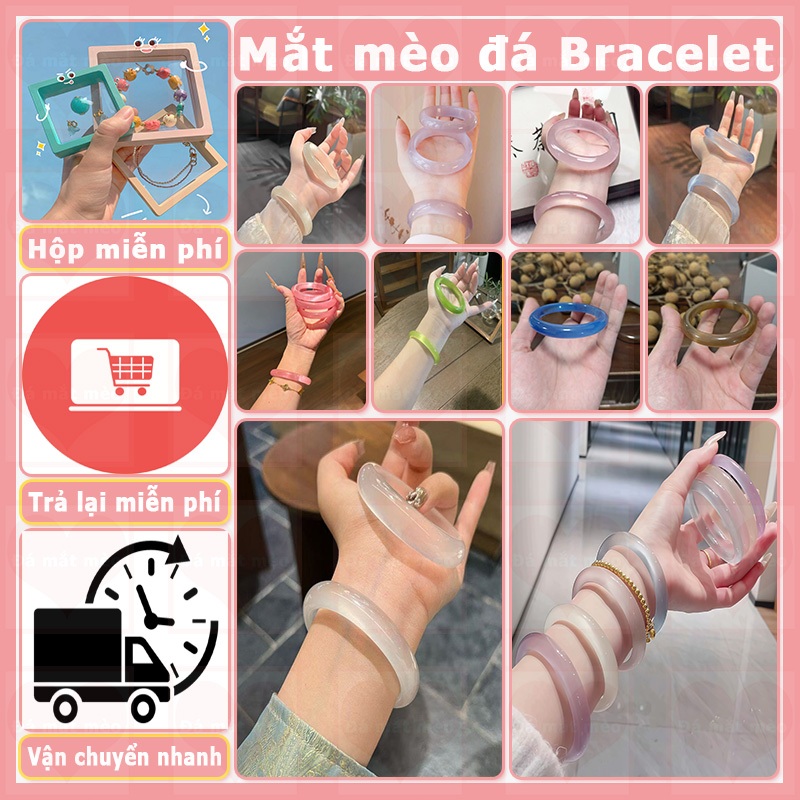 【Mua 1 tặng 1】Love Vòng tay Đá mắt mèo Hộp quà tặng miễn phí Vòng tay mã não đá mắt mèo phong thuỷ-Quà tặng ngày lễ