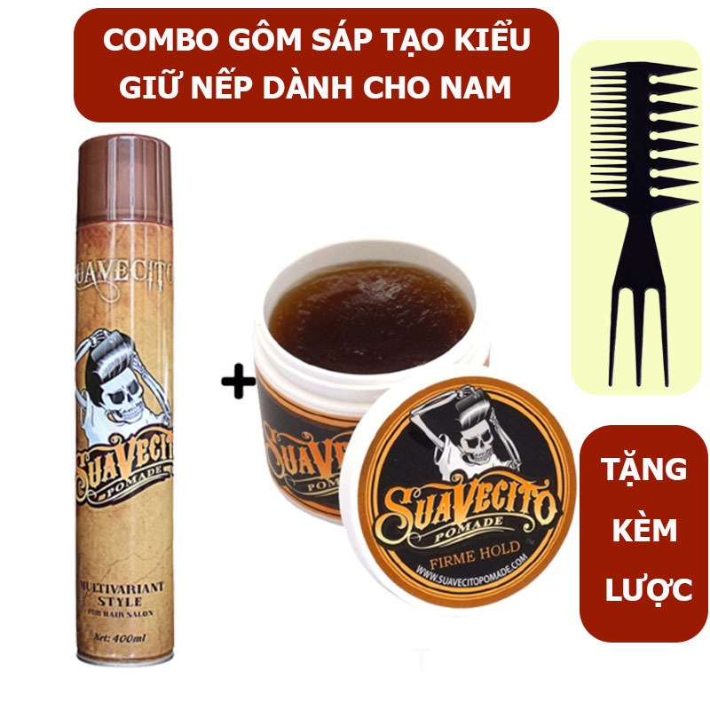 Combo Gôm Xịt cứng tóc Suavecito+.SÁP VUỐT TÓC SUAVECITO