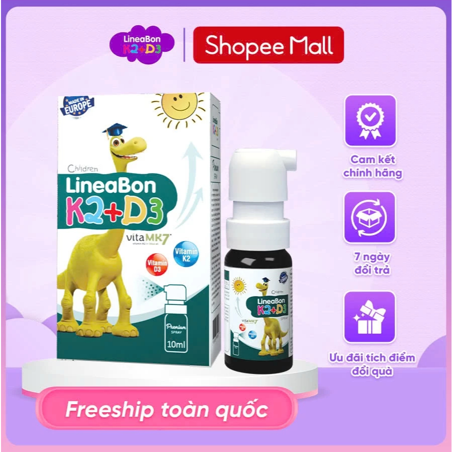 Lineabon D3 K2 Dạng Xịt Tiện Lợi - Hỗ Trợ Hấp Thu Canxi Cho Trẻ [10ml]