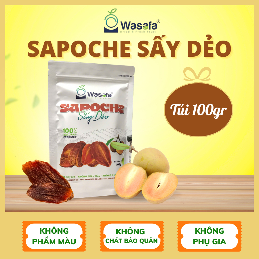 Sapoche sấy dẻo Wasafa túi 100gr – Hồng xiêm sấy dẻo tự nhiên, không phẩm màu, không chất bảo quản