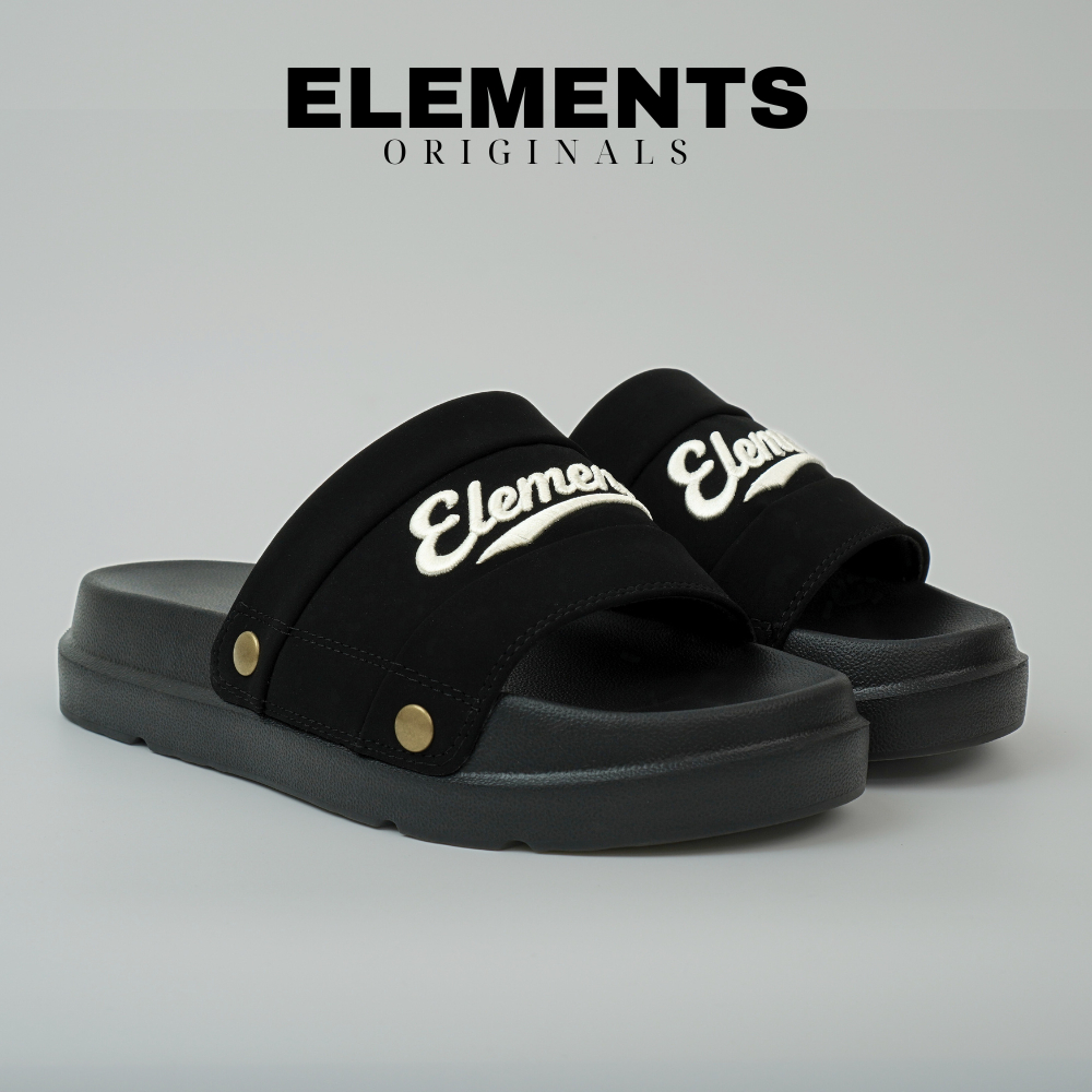 [TẶNG VỚ] Dép ELEMENTS Originals E18 Full Black Dép quai Da Nhung chữ thêu - Dép Nam Nữ Unisex 4cm
