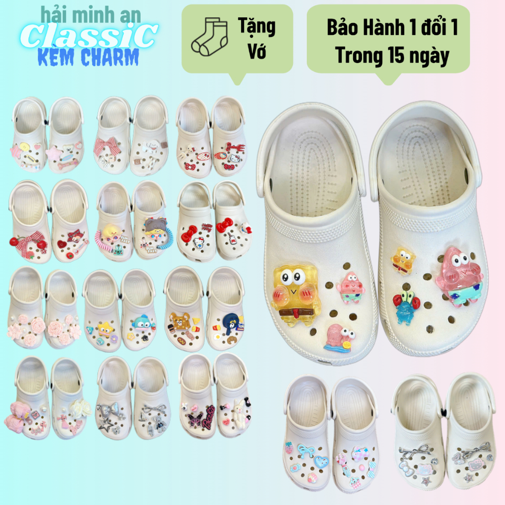 (TẶNG CHARM NHƯ HÌNH+ VỚ) Dép Sục MERCY TRUST BASIC MC21 Liệu EVA Classic Clog Cao 3cm Êm Nhẹ đúc nguyên khôi nam nữ