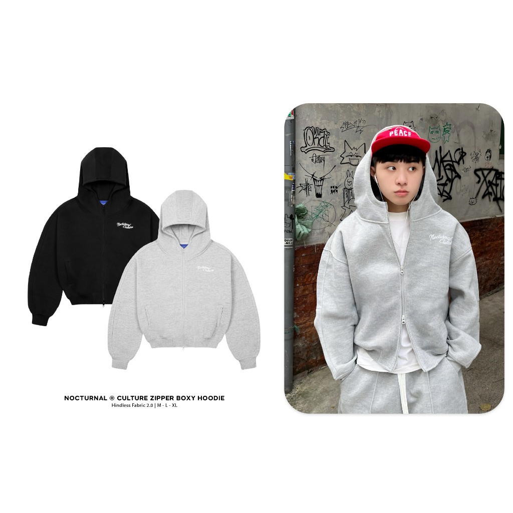 Áo Khoác Hoodie Zip Form Boxy NOCTURNAL Culture Zipper Boxy Hoodie Nam Nữ Unisex Local Brand
