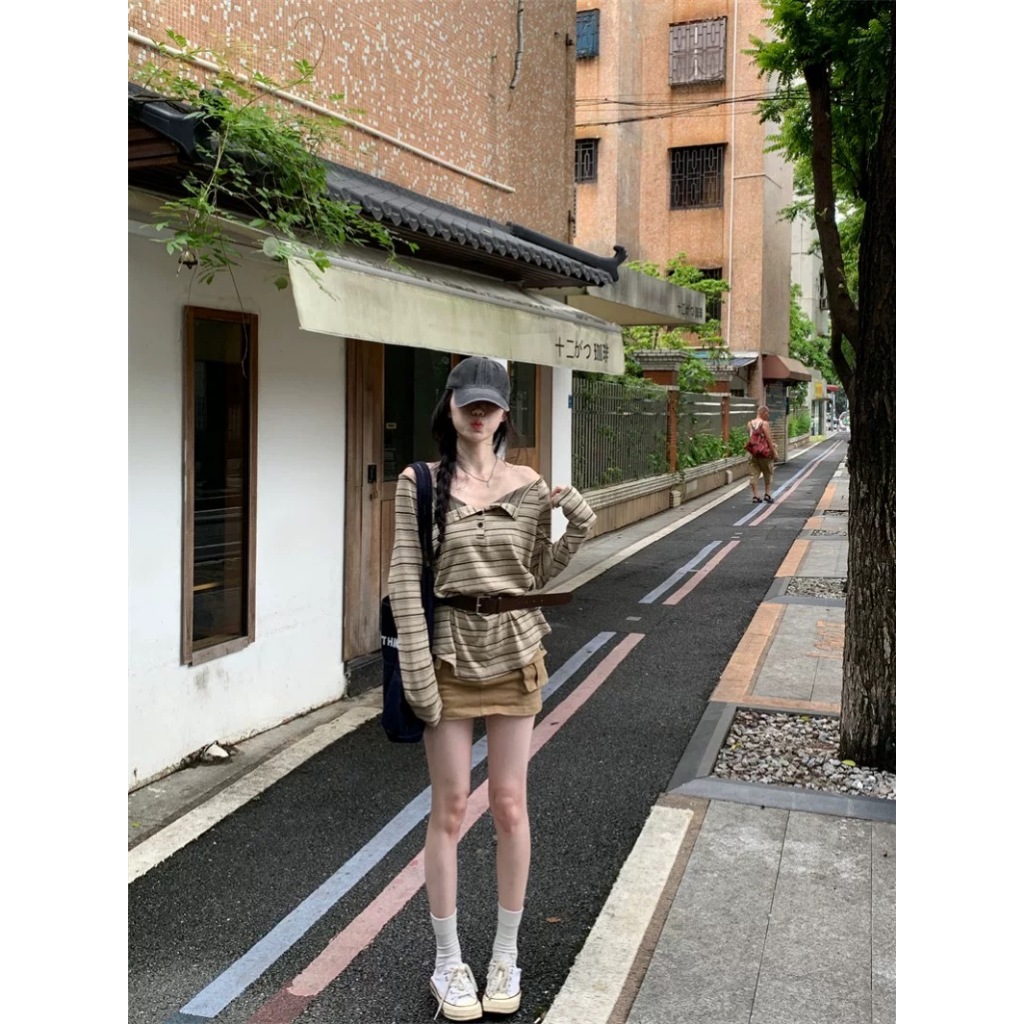 🌼 𝐉𝐨𝐞𝐥𝐥𝐚: Rebel Stripe Top - Áo thun dài tay nữ sọc ngang form rộng