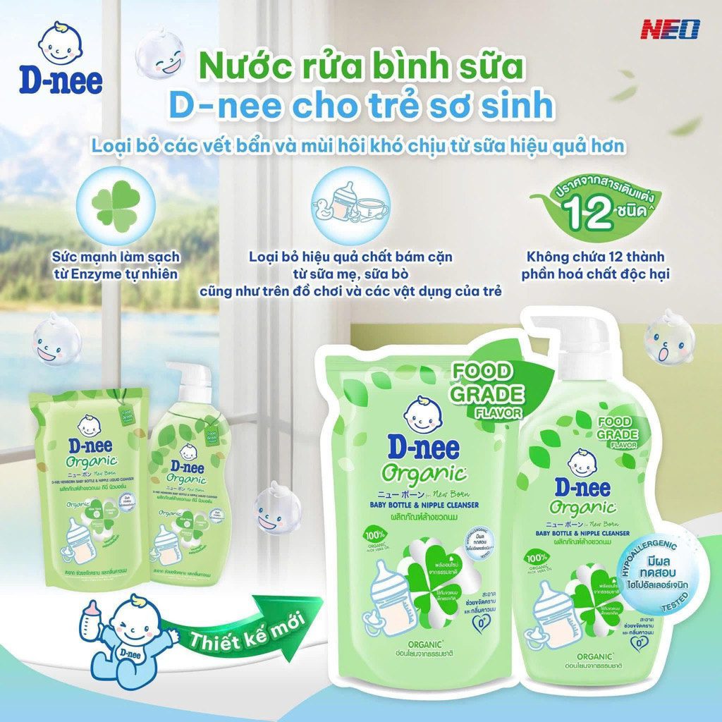 ❤️Nước rửa bình Dnee Organic có 2 màu xanh dương và xanh lá