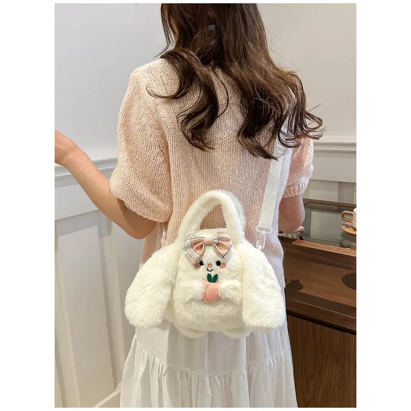 Túi đeo chéo cho nữ hình Gấu bông dễ thương, túi thỏ lông mềm kèm dây đeo chéo, túi xách trẻ em....
