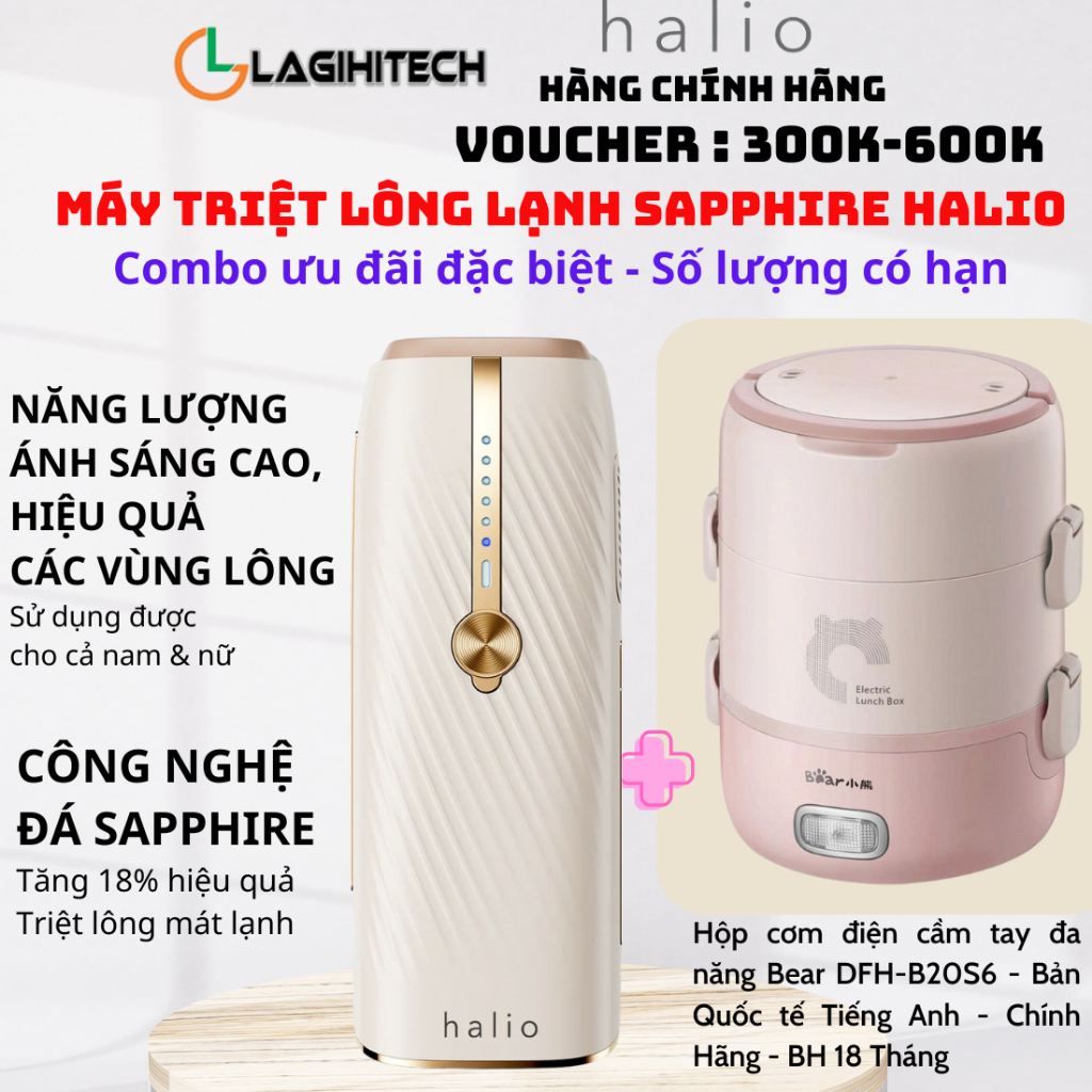 Máy Triệt Lông Lạnh Sapphire Halio InfinityGlow Advanced IPL Sapphire Cooling Hair Removal Device- Hàng Chính Hãng