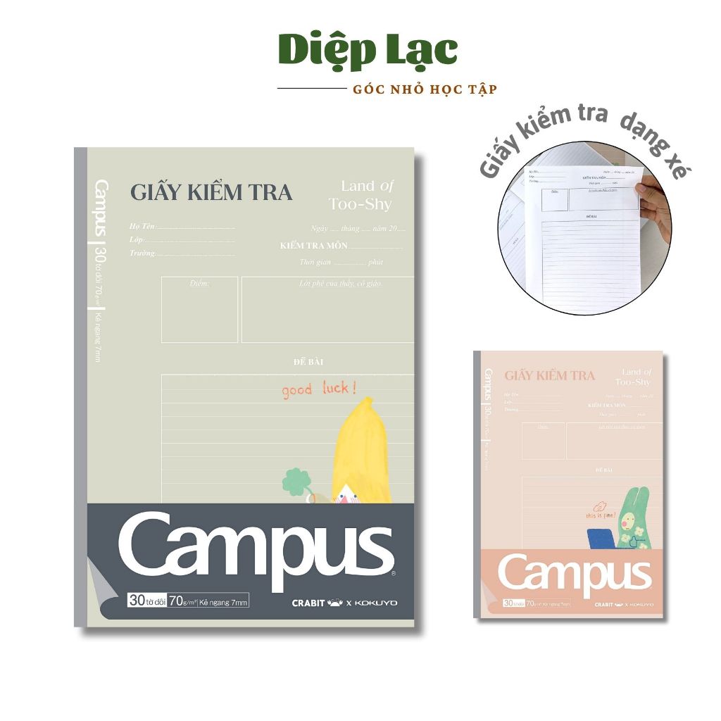 Vở Giấy Kiểm Tra Campus dạng xé 30 Tờ Đôi Campus– Giấy Nhật tiêu chuẩn, chống lóa vpp Diệp Lạc