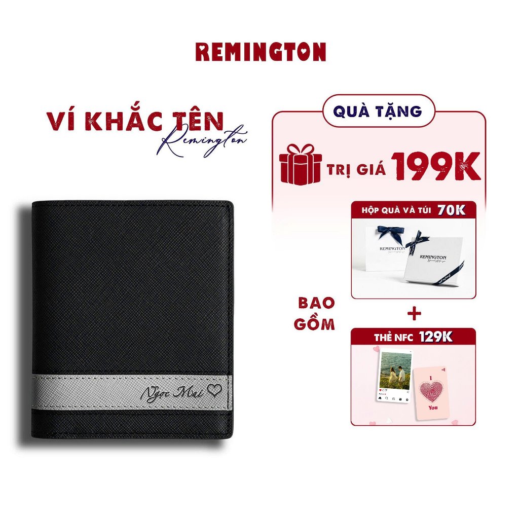 Ví nam khắc tên theo yêu cầu Remington Cosmos đứng fullbox làm quà tặng cho người yêu crush hoặc bố