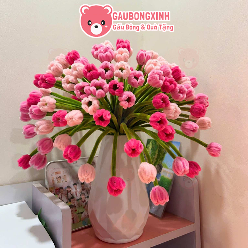 [Tặng Bình] Set Nguyên Liệu Làm Bình Hoa TuLip Kẽm Nhung Mini Cực Xinh Gbx601009