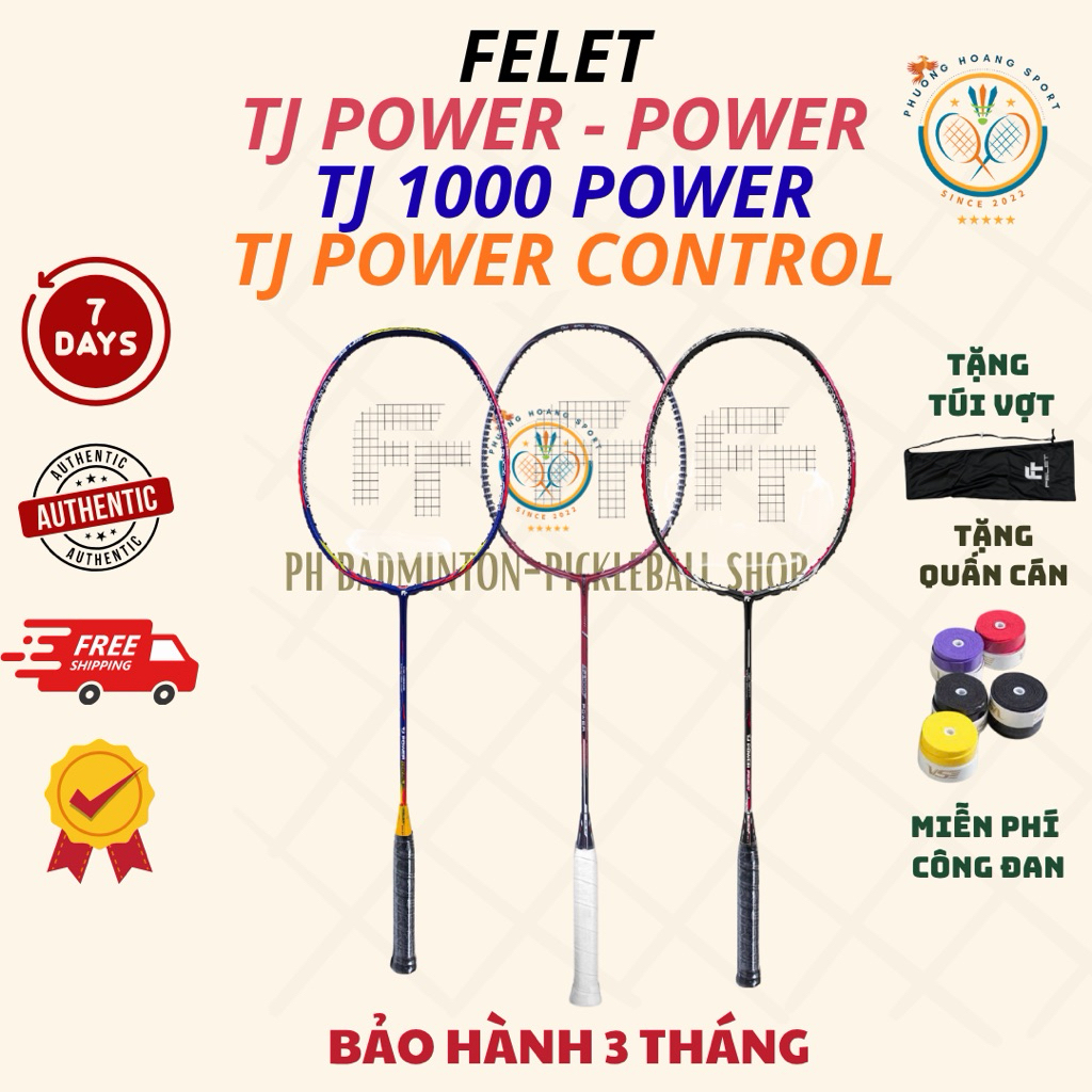 HOẢ TỐC [Đan cước-Tặng túi+quấn] Vợt Cầu Lông Felet TJ Power- Power / Control, 1000 Power Chính Hãng - Bảo Hành 3 tháng