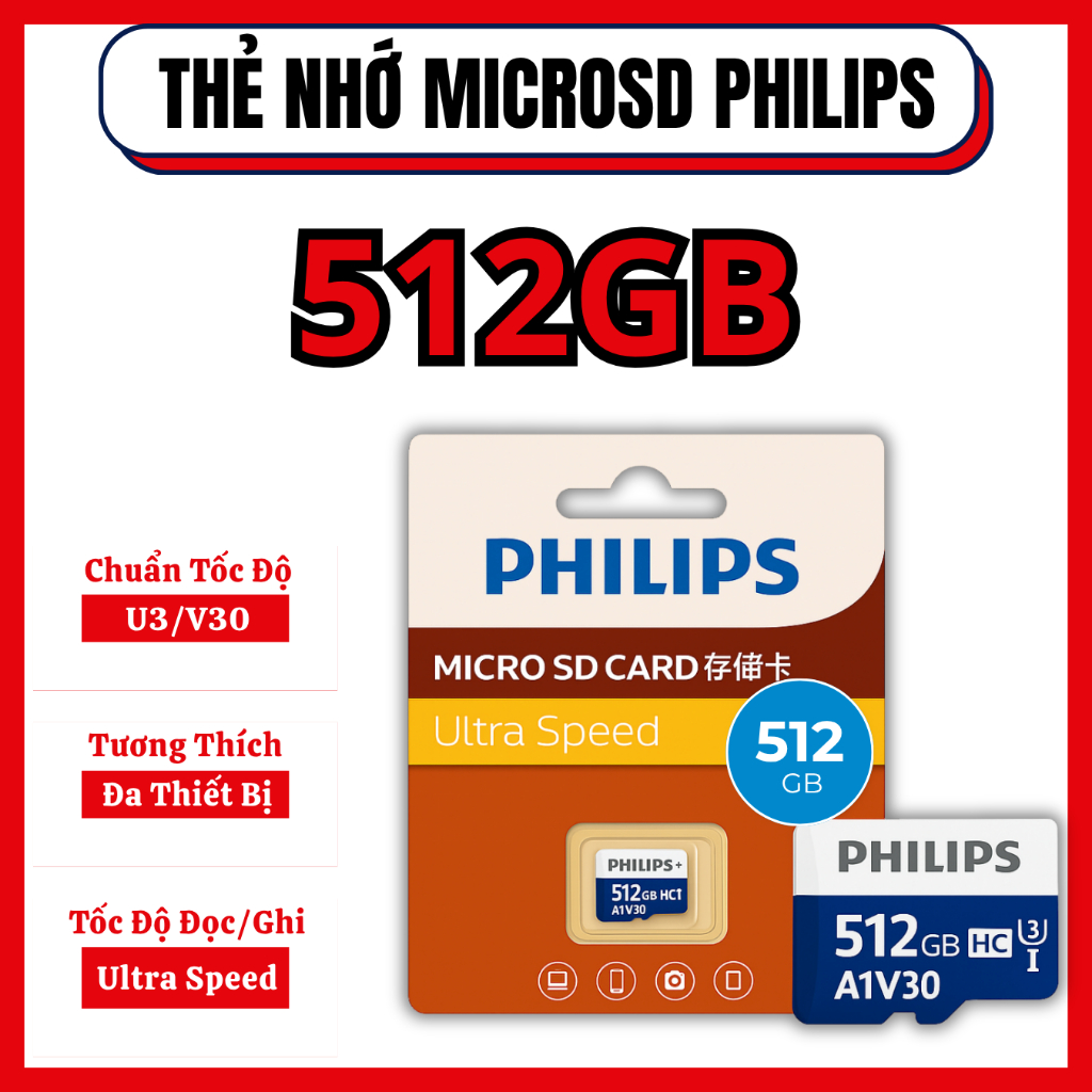 Thẻ Nhớ MicroSD PH 512GB UHS-I, U3, V30 – Dùng Cho Camera, Điện Thoại, Máy Ảnh,....