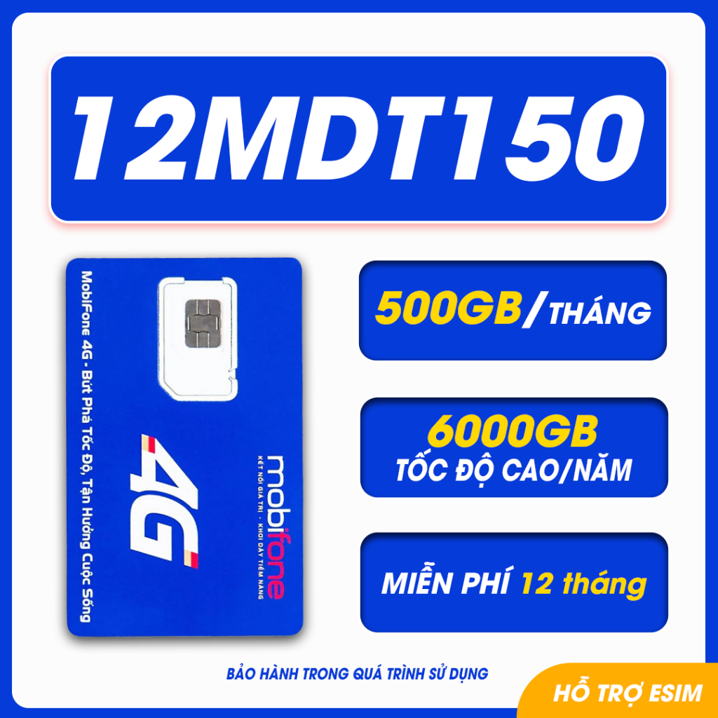 Sim 5G mobifone - 12MDT150 có 500GB tốc độ cao/tháng, sử dụng 12 tháng không cần nạp tiền