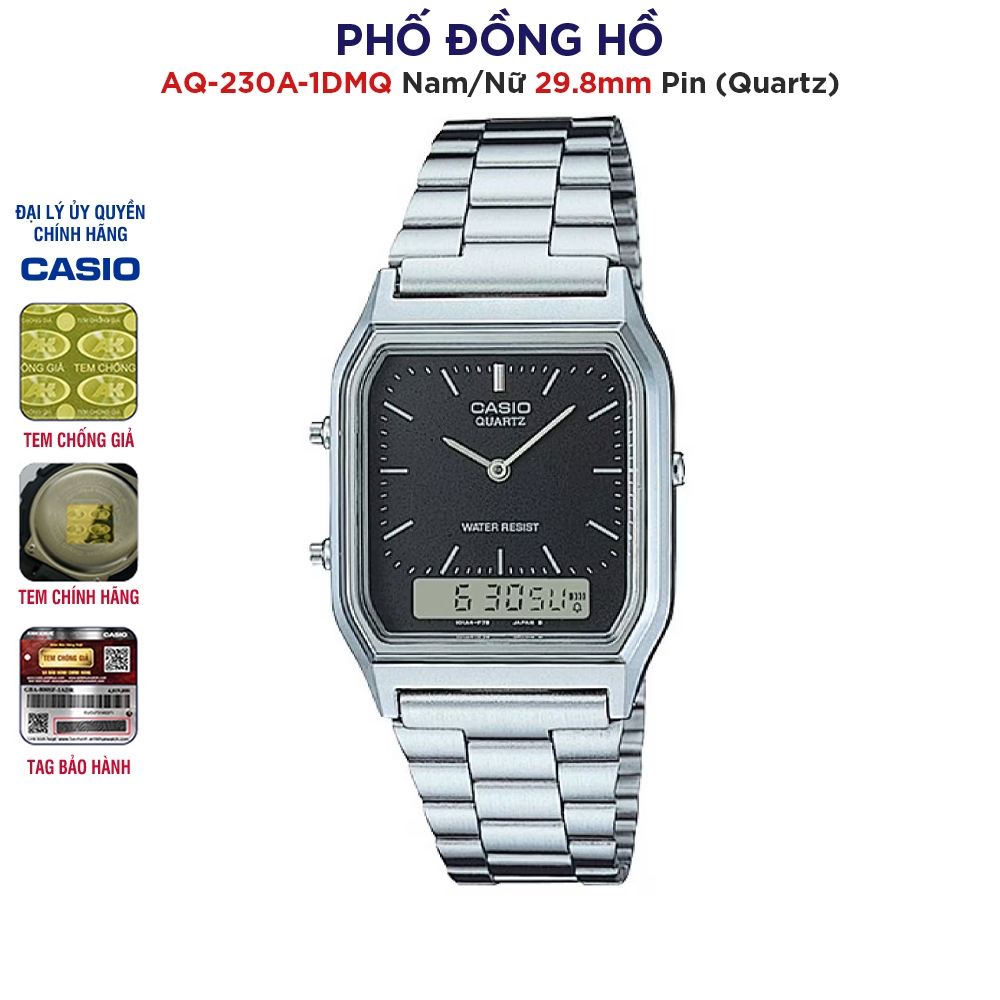 Đồng hồ unisex dây kim loại Casio Anh Khuê AQ-230A-1DMQ