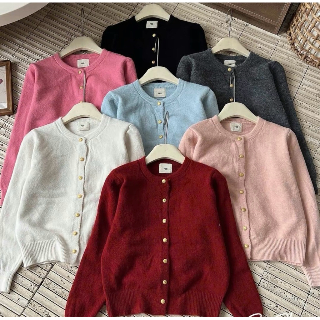 (LYNMOSTORE ) Sẵn Áo len nữ Cardigan mác Egg phối cúc đồng hàng QC chất len lông thỏ freesize #Lynmostore