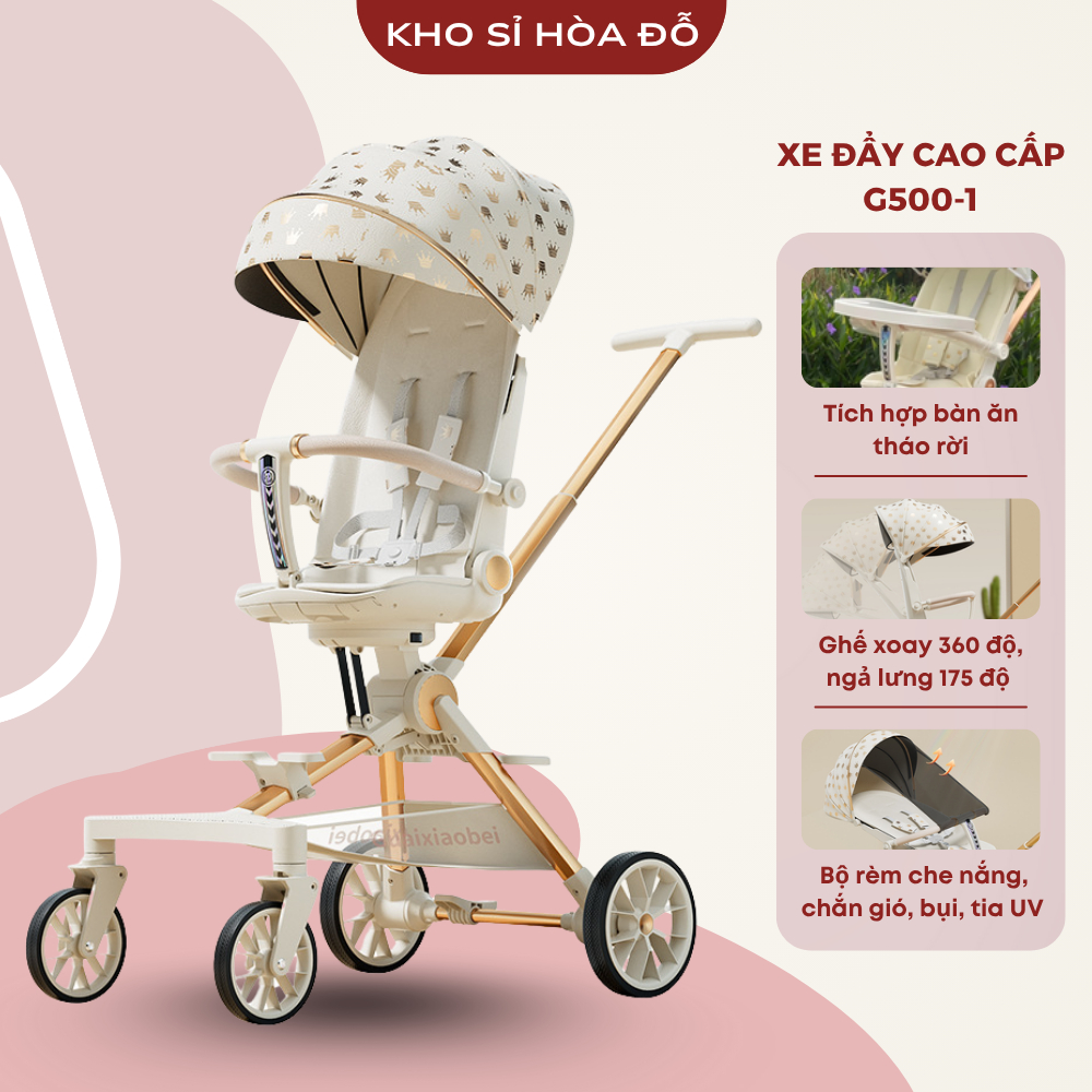 [VOUCHER LIVE 100K] Xe đẩy cao cấp G500-1 dành cho bé từ sơ sinh, gấp gọn, đảo chiều, 3 tư thế, tặng khay bàn ăn, có lò