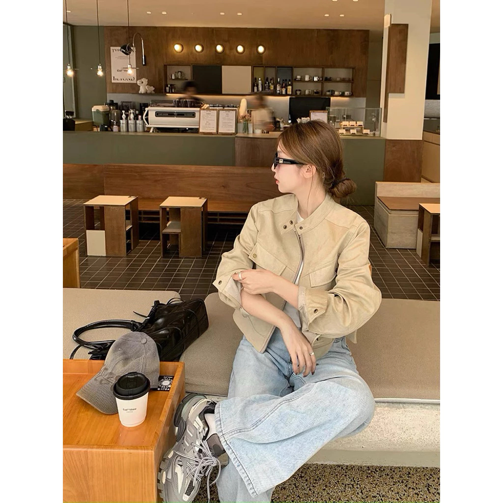 (Deal Mở Bán) Áo Khoác Da Lộn Cổ Tàu, Áo Khoác Kiểu Dáng Lửng Chất Vải Dày Dặn Có Lót Trong Bun222