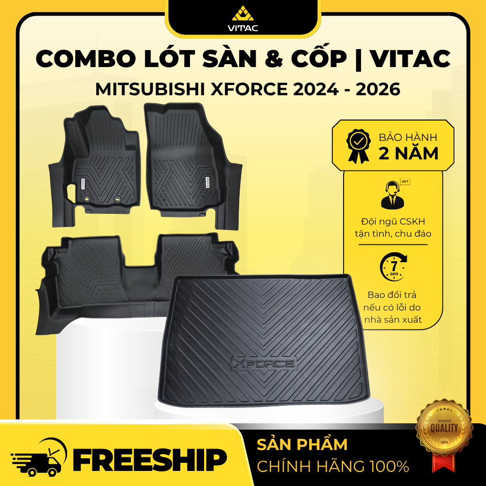 [TẶNG LÓT RỐI NK] COMBO Thảm lót sàn, lót cốp tràn viền 5D MITSUBISHI XFORCE 2024-2026_Vitac Brand