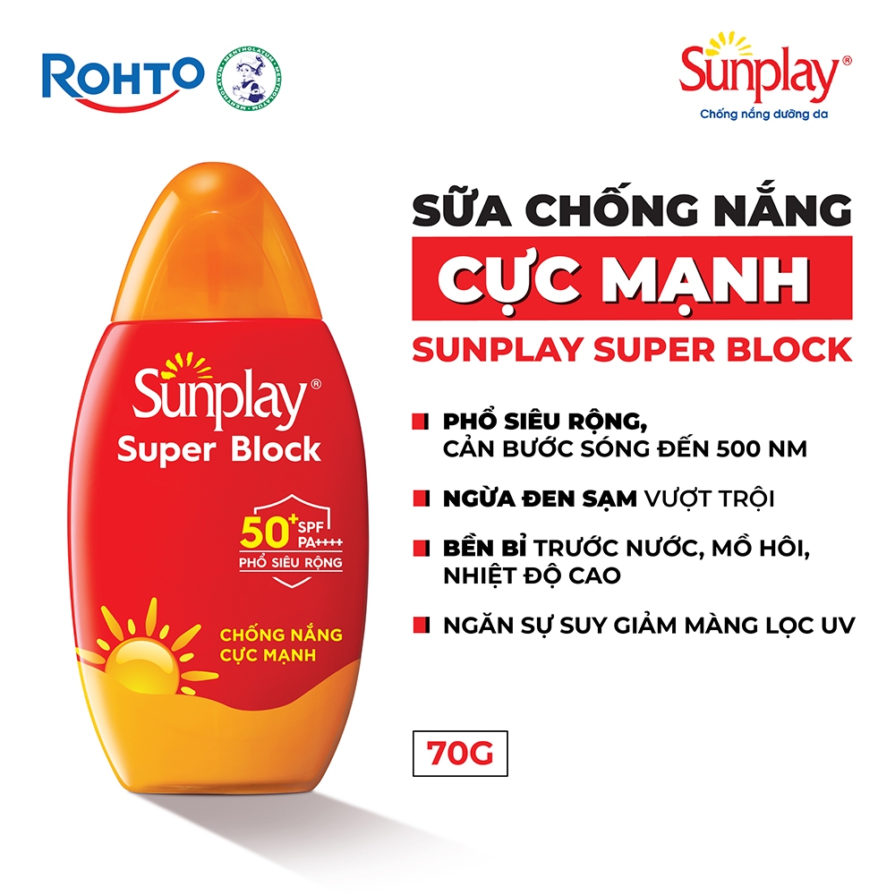 Kem chống nắng Sunplay cực mạnh, ngừa đen sạm da hiệu quả dạng sữa Sunplay Super Block SPF 50+, PA++++ 70g