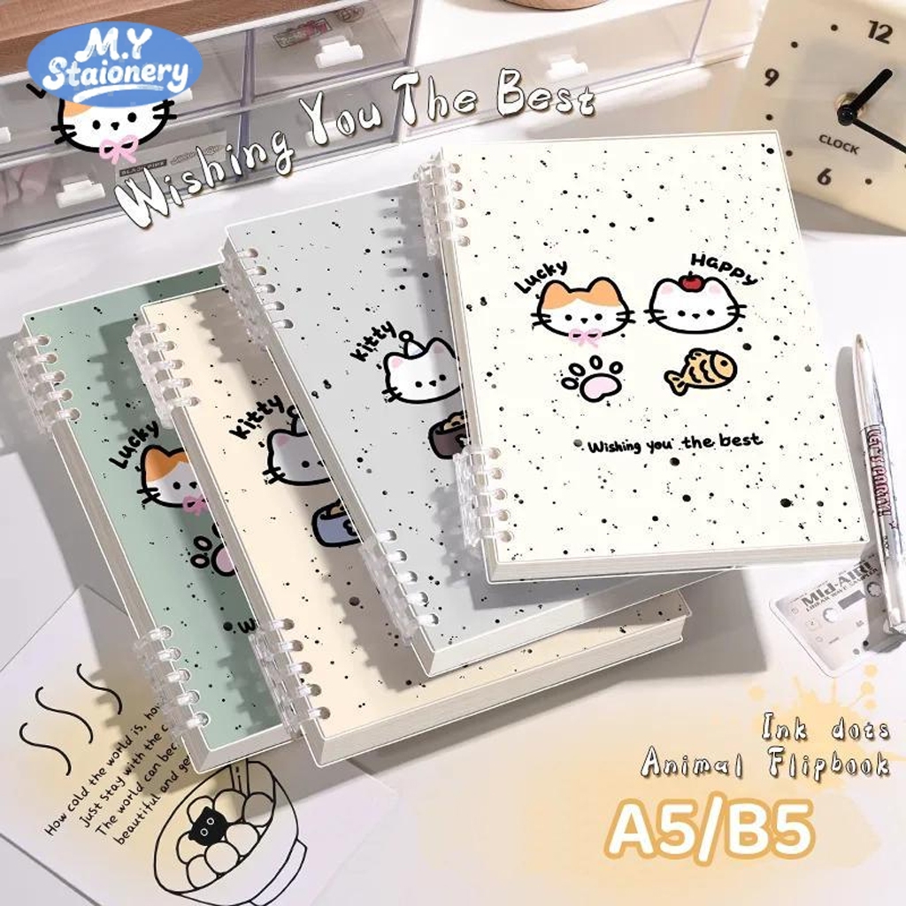 Sổ còng A5/B5 thay được giấy kẻ ngang 120trang 80gsm M.Y Khuyết Còng Không Đau Tay Kitty Puppy sổ ghi chép
