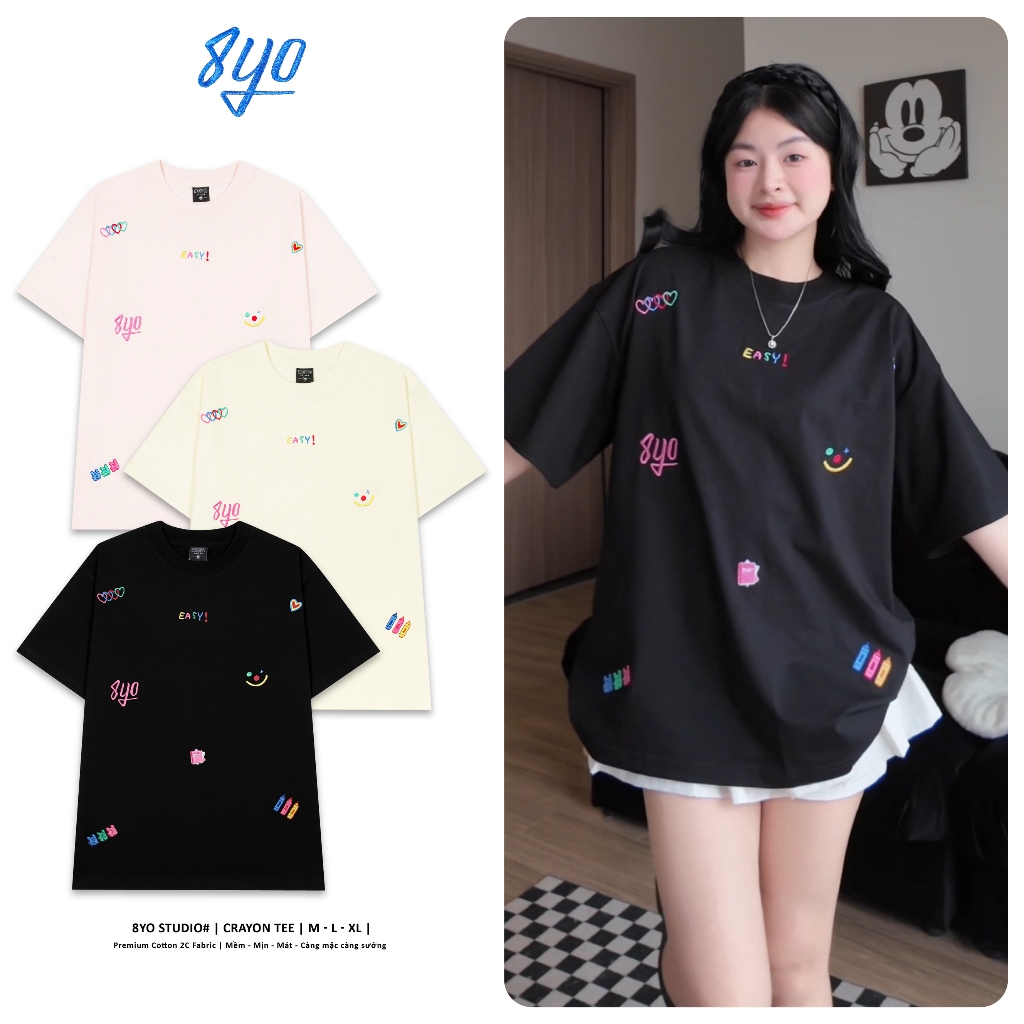 Áo Thun Thêu 8YO CRAYON Tee Cotton Mềm Mịn Mát - Áo Phông Local Brand Unisex Nam Nữ Form Rộng