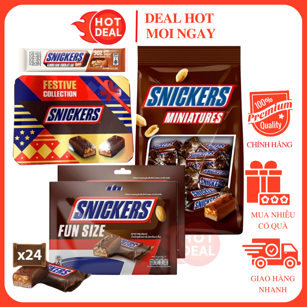 [ĐỦ VỊ] Thanh Kẹo Socola Snickers Chocolate Đen Hạnh Nhân/Bơ Đậu Phộng