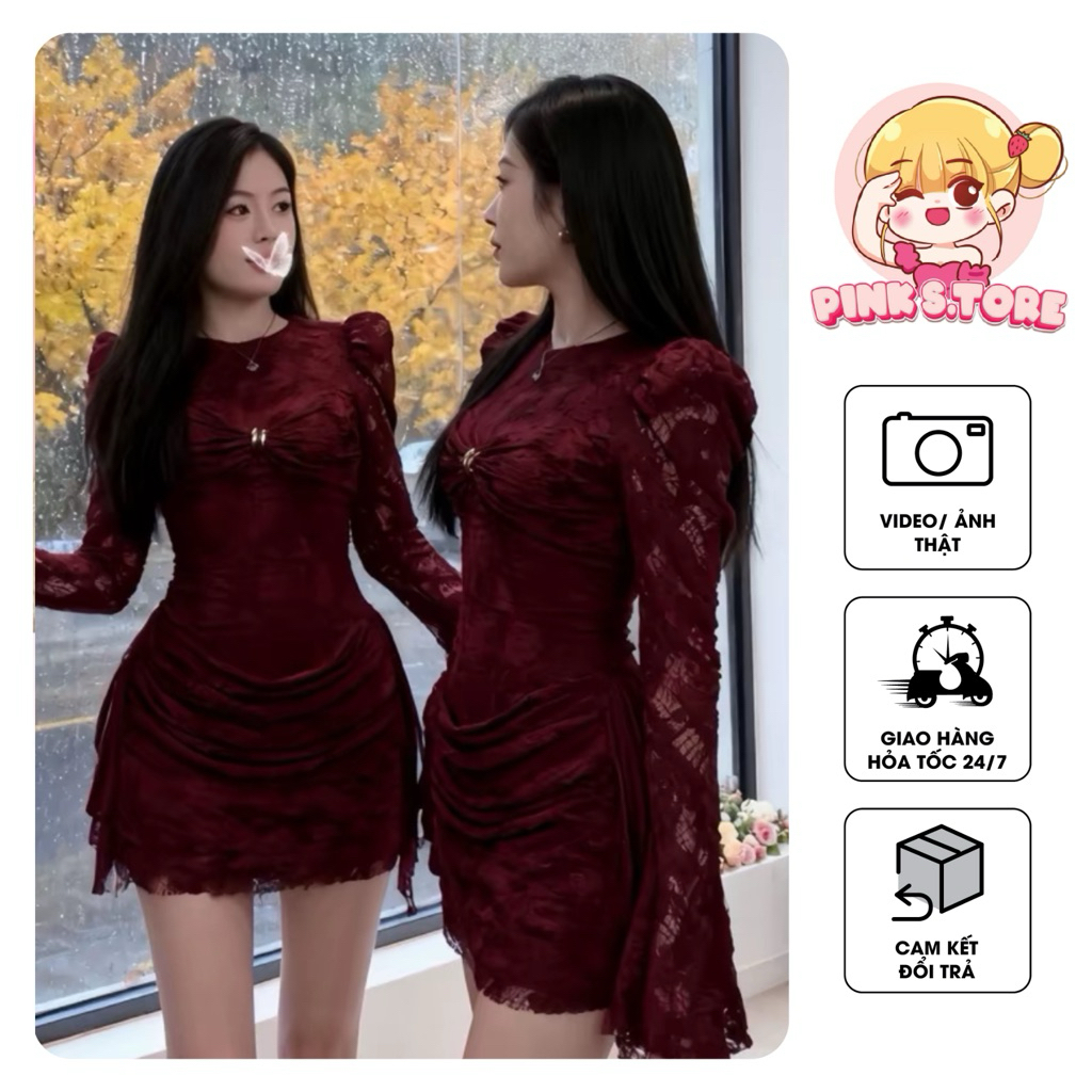 ĐẦM BODY REN XOẮN ĐÍNH KHOEN TAY LOE TÀ VÁY XẾP TÔN DÁNG SANG CHẢNH by PINKS.tore