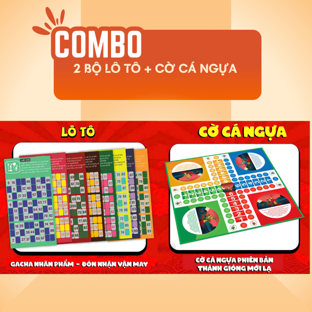 Combo 2 bộ board game Lô Tô Và Cá Ngựa chơi Tết vui cùng hội bạn và gia đình