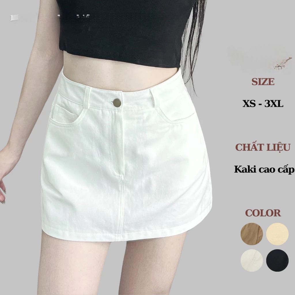 [Peinn] Chân Váy Kaki Dáng Ngắn Có Lót Trong , Chân Váy Kaki Cạp Khuy